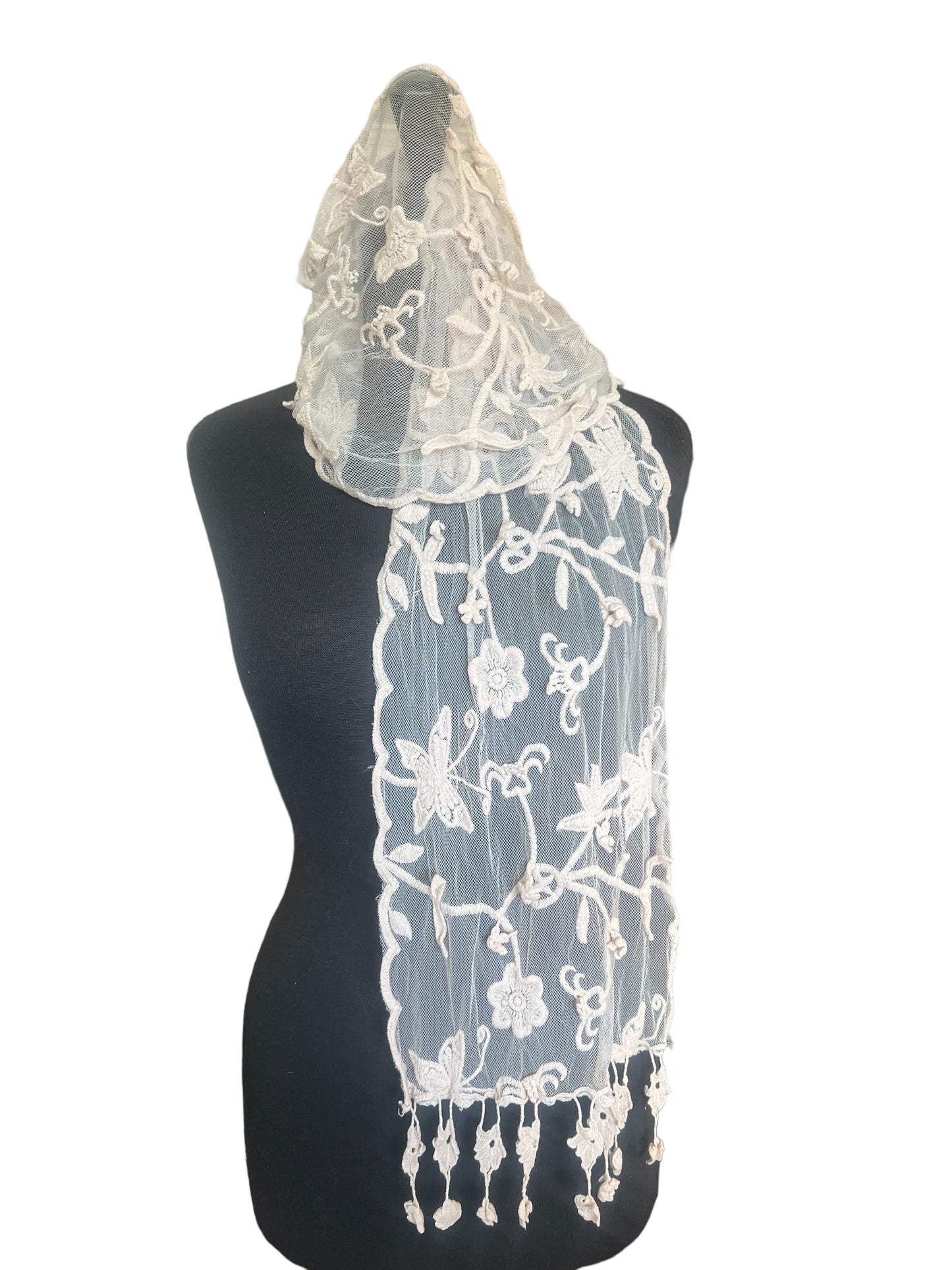 Cream Lace Sheer Scarf
